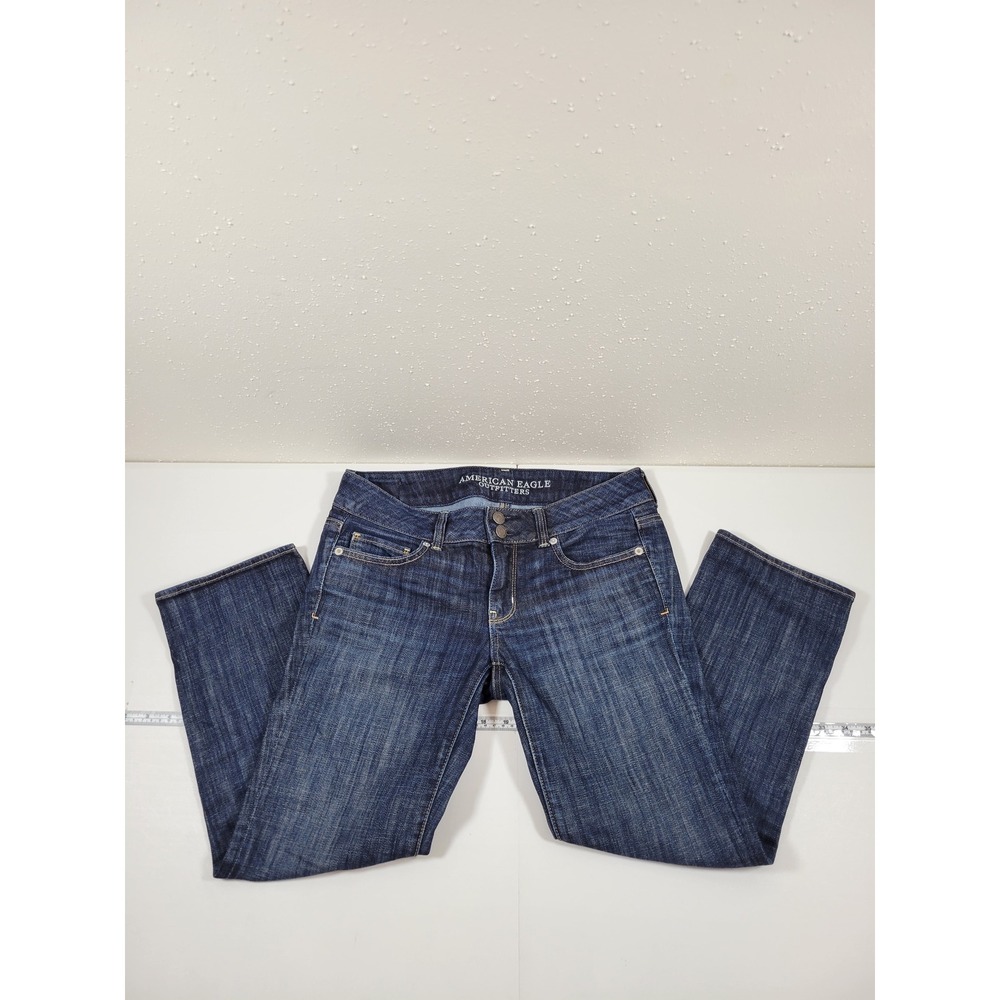 American Eagle Artist Crop Jeans Womens 4 Blue Excellent Stretch Dark Wash Denim